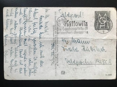 Pocztówka Feldpost SS, Kattowitz KATOWICE