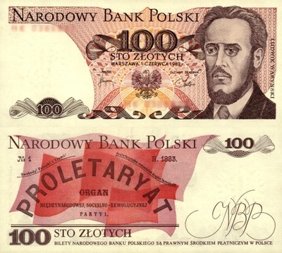 POLSKA - 100 ZŁOTYCH - 1982 - P-143d UNC seria HK