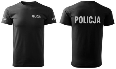 Koszulka POLICYJNA odblaskowa T-Shirt Policja CZARNA r. XXXL