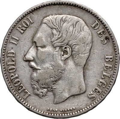 Belgia, Leopold II, 5 franków 1873, st. 3