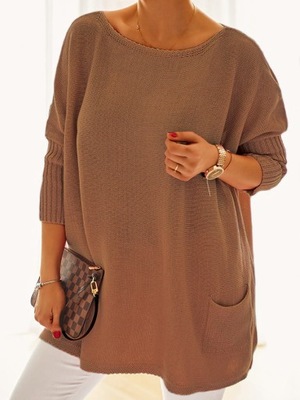 Duży sweter plus size oversize Nobis ciemny camel