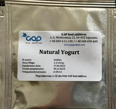 Kultury bakterii do jogurtu Natural Yogurt 1-3 l
