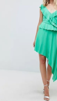 Sukienka zielona asymetryczna z falbanami ASOS 38
