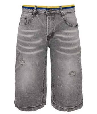 Krótkie spodenki chłopięce jeansowe bermudy szare z regulacją 140