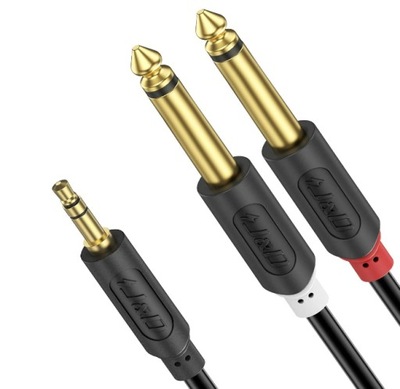 KABEL AUDIO PREMIUM J&D JACK 3,5MM DO 2X JACK 6,35 MM TRS 0.9 M POZŁACANY