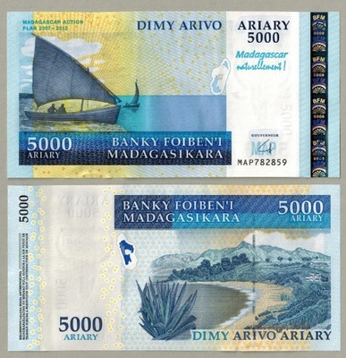 Madagaskar 5000 Ariary 2007 2008 P-94 UNC Okolicz.