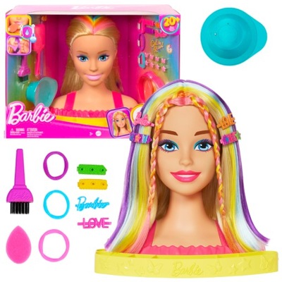 BARBIE GŁOWA DO STYLIZACJI NEONOWE WŁOSY BLOND COLOR REVEAL + AKCESORIA 3+