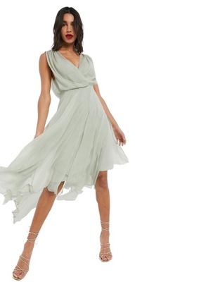 ASOS SUKIENKA MIDI ROZKLOSZOWANA ZIELONA NIEREGULARNY DÓŁ 36/S RZM 36