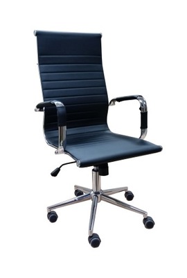 Fotel biurowy z ekoskóry, czarny obrotowy krzesło podłokietniki chrom