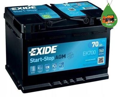 Exide запуск стоп agm ek700 70ah 760a p+ фото №1