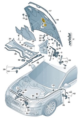 PERNA PARTE DELANTERA DE CAPO DERECHA LADO AUDI A8 D5 ASO ORYGNIAL NUEVO 4N0823186C  