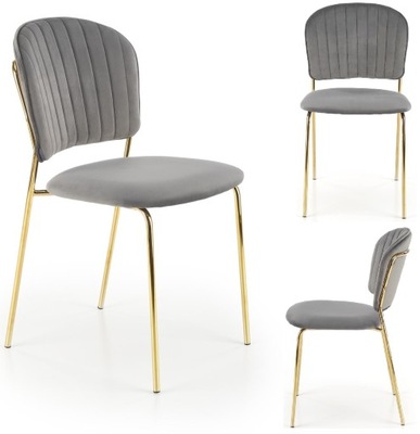 Krzesło K499 Szare Złoty Chrom Glamour Halmar