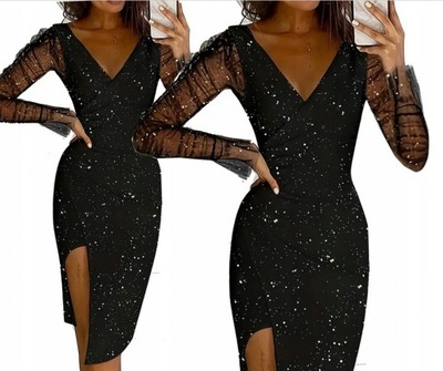 WYJĄTKOWA SUKIENKA Z BROKATEM WIECZOROWA ROZCIĘCIE OBCISŁA SYLWESTRA M 38