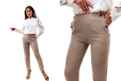 Eleganckie spodnie z guzikami beżowe XL