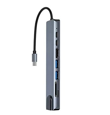 Hub USB C 8 w 1 adapter koncentratora typu C szary