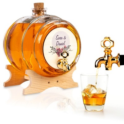 Szklana karafka 4L beczka antałek z kranikiem na prezent whisky Z NADRUKIEM