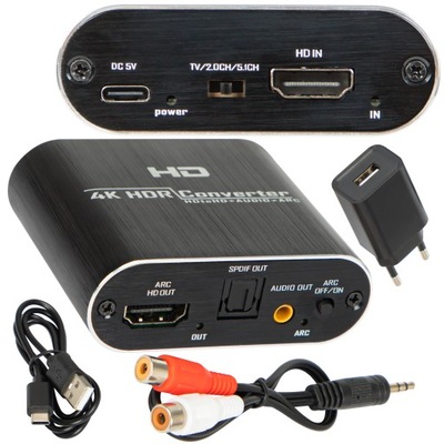 Ekstraktor HDMI do HDMI audio ARC Adapter Konwerter TOSLINK CINCH AUX HDCP