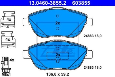 ATE 13.0460-3855.2 КОЛОДКИ ТОРМОЗНЫЕ ПЕРЕД PEUGEOT 2008 1,2-1,6 13-