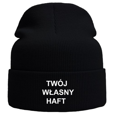 Czapka ZIMOWA beanie z Własnym napisem logo / HAFT wyszywana naszywana