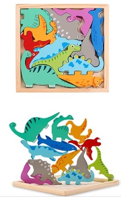 Drewniane puzzle układanka dla dzieci Dinozaury
