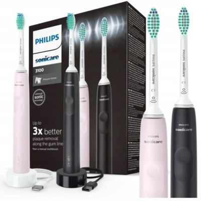 ZESTAW 2x SZCZOTECZKA SONICZNA PHILIPS SONICARE DLA DWOJGA RÓŻOWA CZARNA