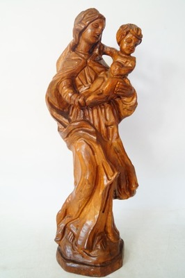 Piękna drewniana rzeźba Matka Boska z Dzieciątkiem