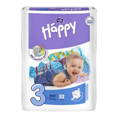 Bella Baby Happy Pieluszki Jednorazowe 3 Midi 5-9KG 52 Sztuki