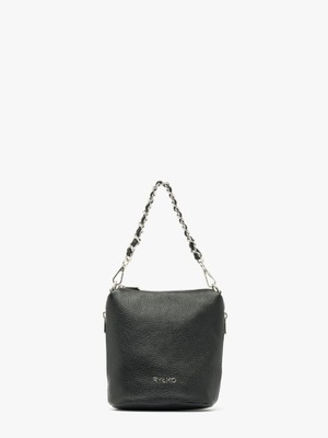 Czarna mała torebka skórzana z ozdobnym łańcuchem