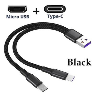 Black 1.2m 2 in 1 Data Cable Type C Micro Fast Charging Cable Y Split Cable