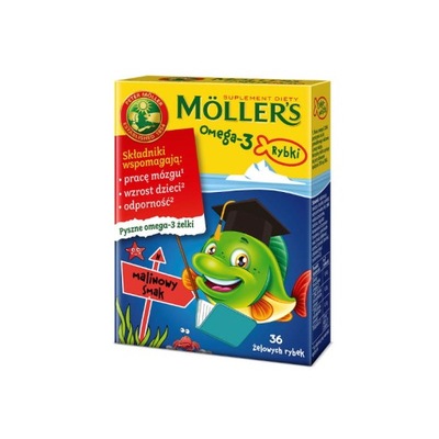 Moller's Omega-3 Rybki Żelki Smak Malinowy 36 szt.