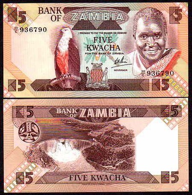 ZAMBIA, 5 KWACHA (1980-88) Pick 25c