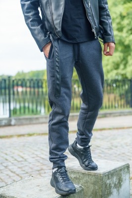 Spodnie męskie ze ściągaczem joggery S-XXXL szare