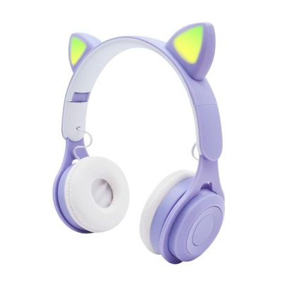 Słuchawki z kocimi uszami, składane na ucho, fioletowe