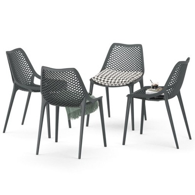 Krzesła ogrodowe fotele tworzywo szare zestaw 4 krzeseł krzesło stołki