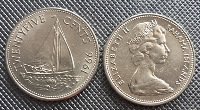BAHAMY 25 centów 1966r Żaglówka