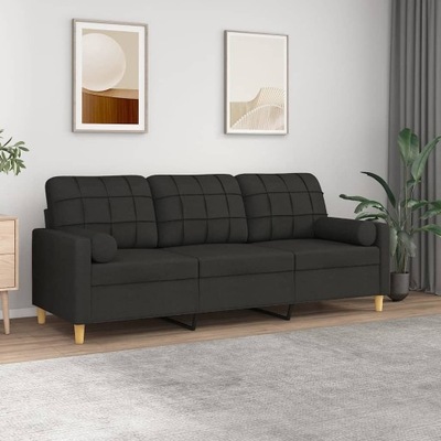 3-OSOBOWA SOFA Z PODUSZKAMI CZARNA 180CM TKANINA