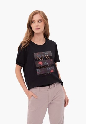 DAMSKA KOSZULKA Z PRINTEM COMFORT FIT CZARNA VOLCANO T-ROMANCE M