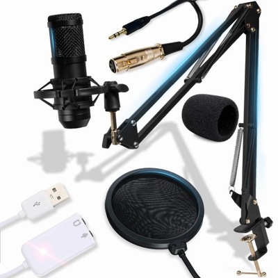 MIKROFON STUDYJNY USB JACK POJEMNOŚCIOWY GAMINGOWY POP FILTR STATYW ZESTAW
