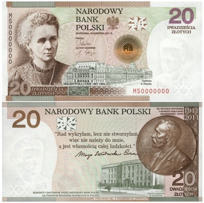 20 zł 2011 Maria Skłodowska Curie - UNC