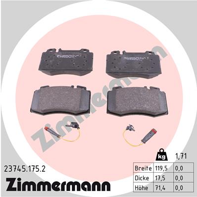 ZIMMERMANN 23745.175.2 JUEGO ZAPATAS HAMULCOWYCH, FRENOS TARCZOWE  