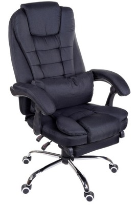 Materiałowy fotel biurowy czarny z podnóżkiem