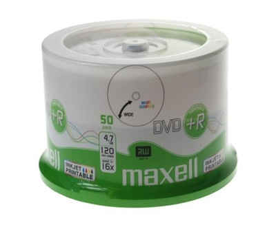 MAXELL DVD+R 4,7GB 16X PRINTABLE FF WHITE CAKE-50