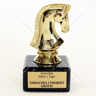złota statuetka KOŃ SZACHY SKOCZEK 10cm + grawerka