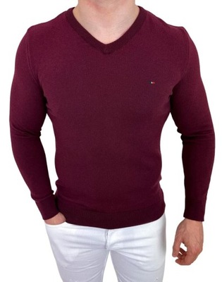 Bordowy sweter meski w serek znaczek 3454 - M