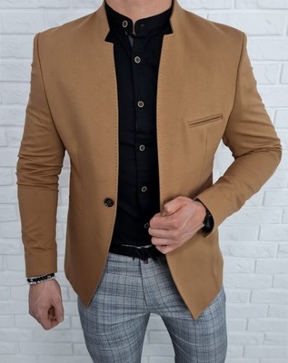 Marynarka meska camel ze stojka casual slim fit 46