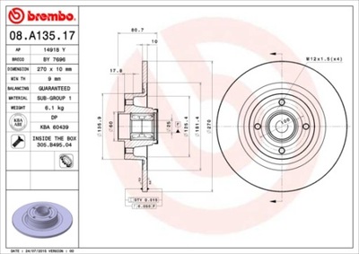 DISCOS DE FRENADO PARTE TRASERA BREMBO 08.A135.17 08A13517  