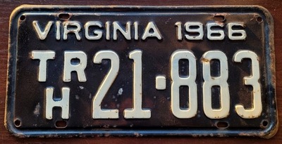 VIRGINIA 1966 - PLACA REJESTRACYJNA CON EE.UU.  