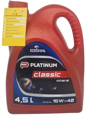 15W40 OLEJ MINERALNY ORLEN Oil PLATINIUM CLASSIC MINERAL 4,5L