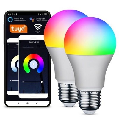 2x Żarówka Wielokolorowa LED RGB+W E27 WiFi TUYA