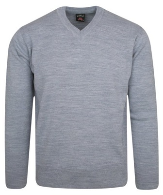 Sweter - V-Neck - Błękitno-Popielaty Melanż - M